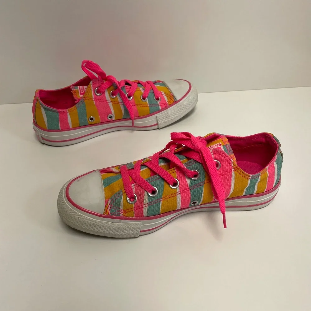 Converse All Star Rainbow Stripe Sneakers 139590F Neon Pink Teal Multi Size 6‎
